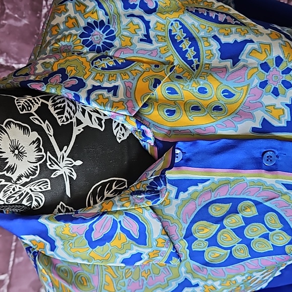 Zara Bohemian Colorful Abstract Button Down Blouse size Lg - Picture 2 of 9